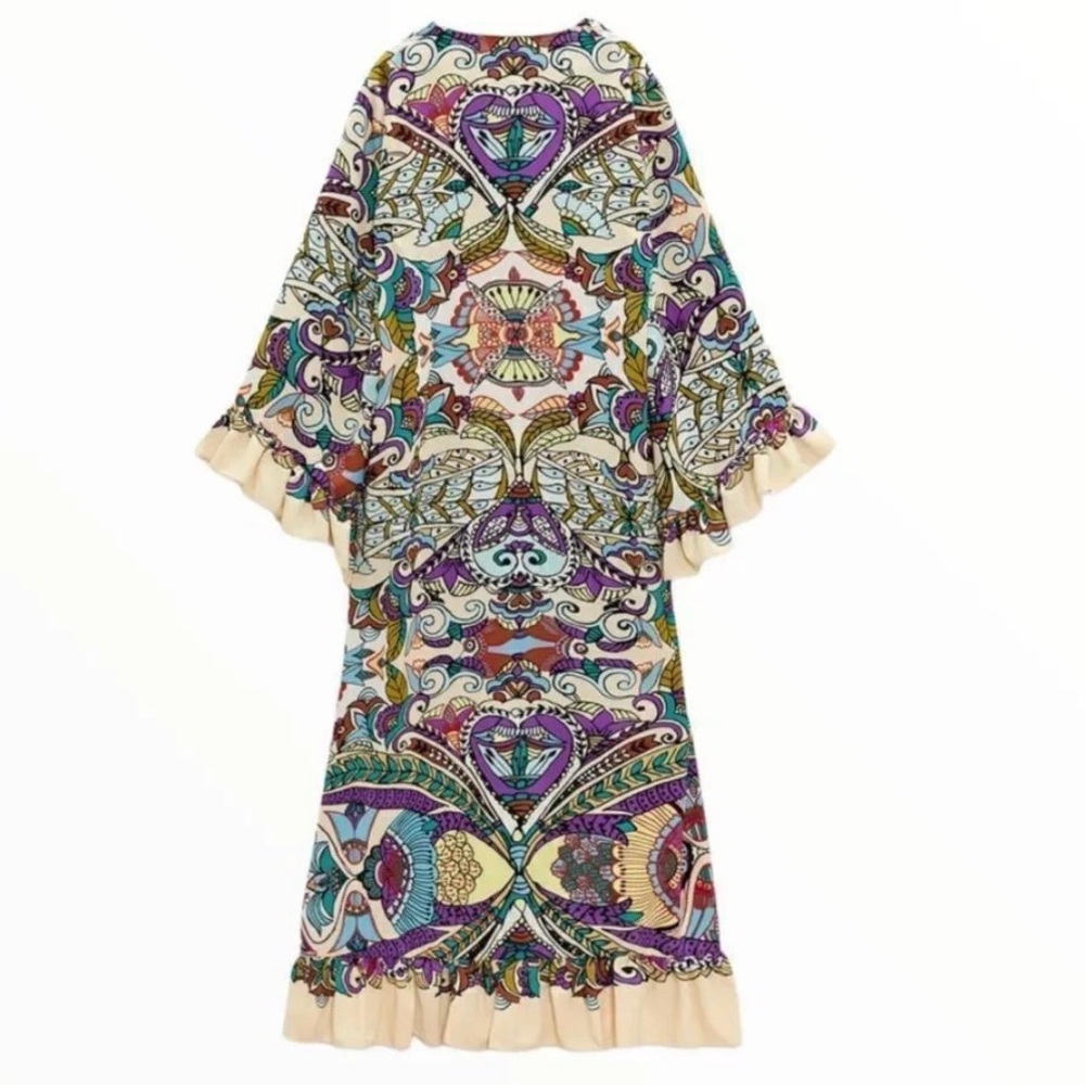 NWOT Zara ethnic tribal print midi flowy dress/Fall season dress size XS - Picture 5 of 14